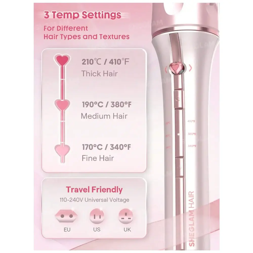 خرید و قیمت دستگاه فر کننده موی شیگلم صورتی SHEGLAM HAIR سایز 32
