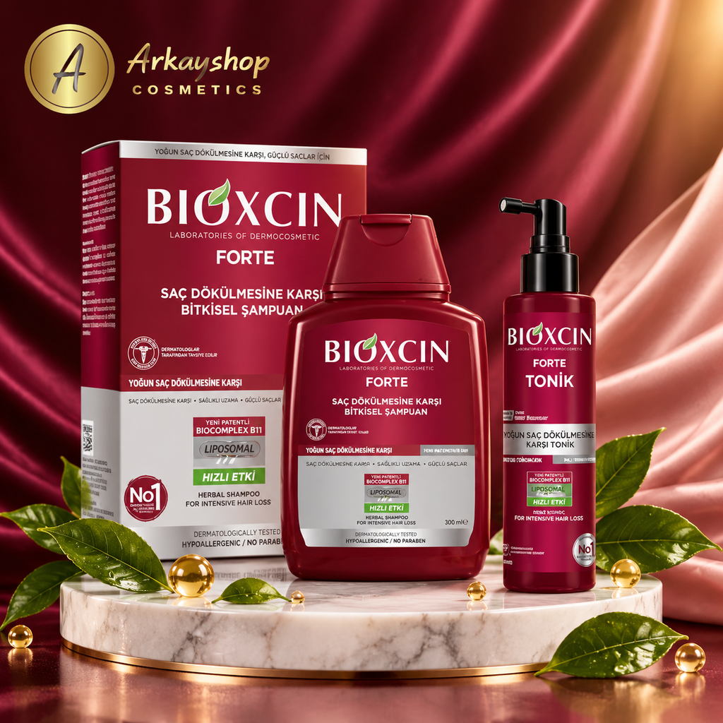 خرید و قیمت پک ضد ریزش بیوکسین BIOXCIN مدل FORTE حاوی شامپو و تونیک حجم 300 + 200 میل