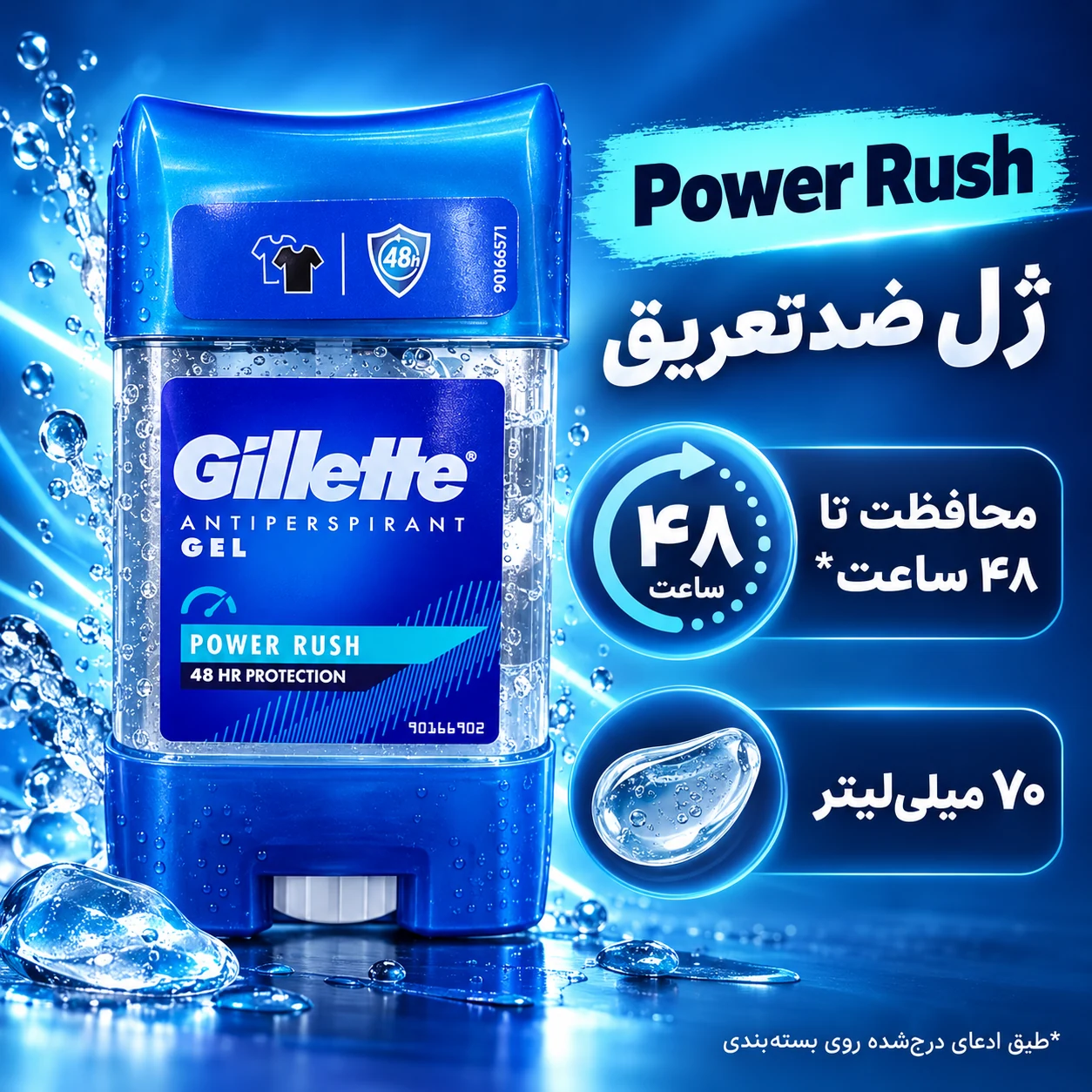 اینفوگرافیک ویژگیها و مزایای مام ژلهای ضدتعریق ژیلت Power Rush حجم ۷۰ میلیلیتر