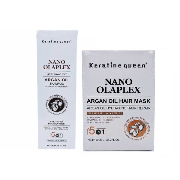 خرید و قیمت ست شامپو و ماسک موی کراتین کویین Keratine queen مدل Nano Olaplex حجم 1000 + 750 میل